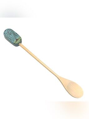 Primitive Folk Art Hand Painted Wooden Spoon Weeping Willow Blue Green New